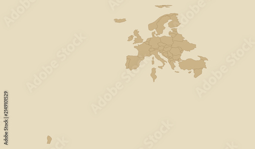 Foto Vintage style political map of europe with country borders on a beige background