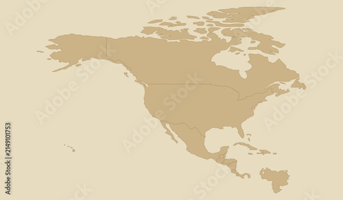 Cuadro en lienzo North america continent map with country borders vector illustration vintage tan
