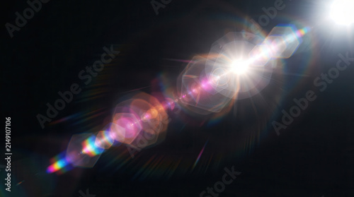Cosmic Lens Flare Celestial Light Beam Prismatic Glow Stellar Flare in Darkness Radiant Light Streak