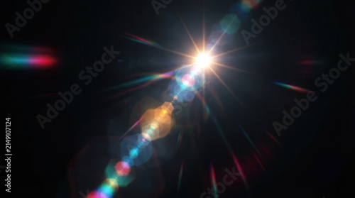Cosmic Lens Flare Celestial Light Beam Prismatic Glow Stellar Flare in Darkness Radiant Light Streak