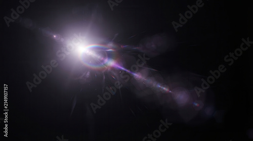 Cosmic Lens Flare Celestial Light Beam Prismatic Glow Stellar Flare in Darkness Radiant Light Streak