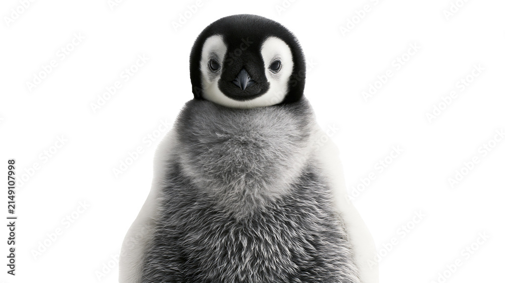 Obraz premium Fluffy baby emperor penguin chick with black and white plumage