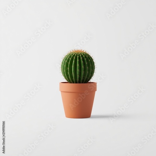 3D minimalist round cactus in terracotta pot