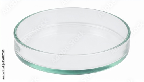 Empty glass petri dish isolated on white background