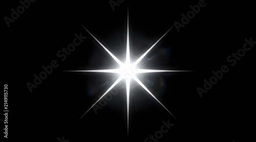 A bright white star burst flare isolated on a deep black background perfect for adding magical lighting effects to your digital graphic design projects