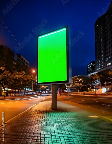 Green Screen Billboard in City at Night.