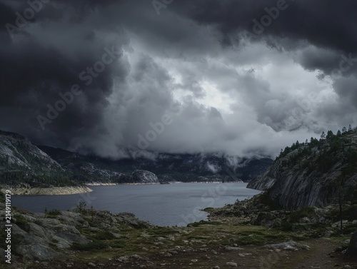 Dramatic Landscape - Lake Under Ominous Storm Clouds.