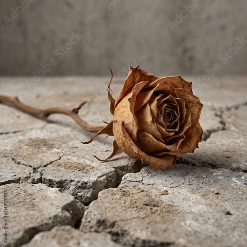 Dried Rose on Cracked Surface.