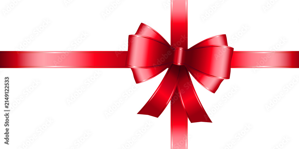 Obraz premium red ribbon bow on white background - gift wrap decoration