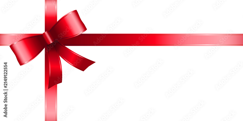 Obraz premium Red Ribbon Bow on White Background - Festive Gift Wrapping Design Element