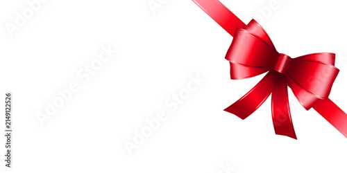 red ribbon bow corner design element isolated on black background