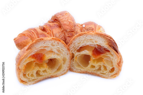 croissants with jam on white background	