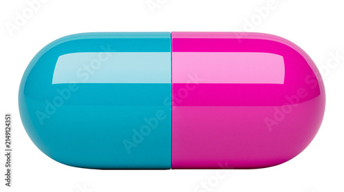 Foto Shiny blue and pink capsule, isolated on transparent background