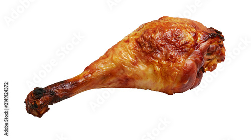 Golden brown roasted turkey leg with crispy skin, isolated on transparent background
