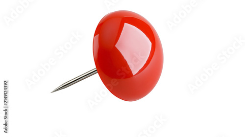 Quadro su tela Shiny red thumbtack with sharp metal pin, isolated on transparent background