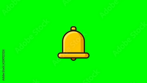 Minimalist Yellow Notification Bell Ringing Alert on Chroma Key Green Background