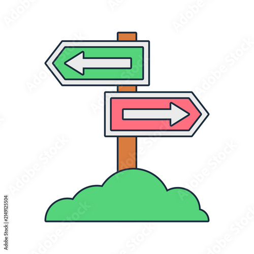 Direction Sign. Flat design signpost. Navigation element for camping park and outdoor adventure.