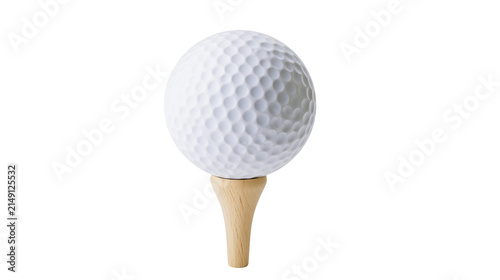 Foto White dimpled golf ball resting on a natural wood tee, isolated on transparent b