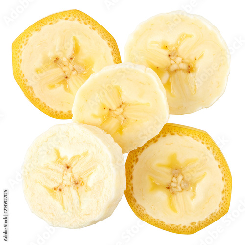 Banana Slices: Freshly sliced bananas arranged in a visually appealing pattern, showcasing their unique texture and vibrant yellow hue.