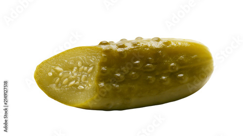Картината върху платно Dill pickle slice with visible seeds and bumpy texture, isolated on transparent