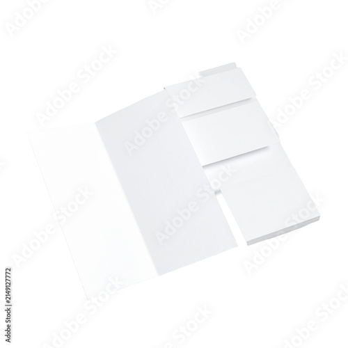 Stationery Mockup: Clean and minimalist stationery mockup featuring a neatly arranged set of blank white paper, envelopes, and a booklet, perfect for showcasing branding or design concepts.
