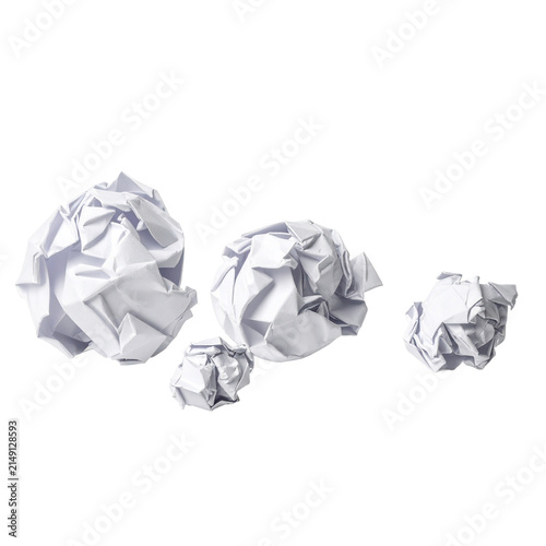 Crumpled Paper Balls: A collection of discarded crumpled paper balls, varying in size, scattered across a plain surface.