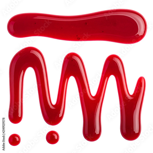Red Berry Drizzle: A luscious drizzle of vibrant red berry sauce, artfully swirled and dotted, creating an appetizing texture and rich visual appeal.