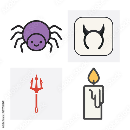 Foto Spooky Halloween Icon Set Collection, Cute Purple Spider, Devil Horns, Pitchfork