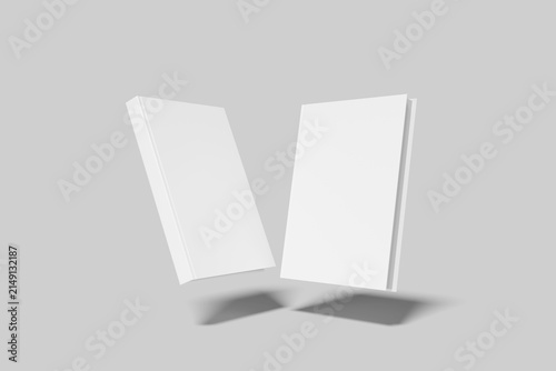 Hard cover book mock up isolated on soft gray background.