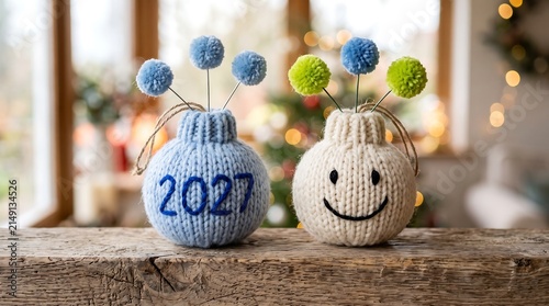 New Year 2027 Cute Knitted Winter Decoration with Handmade Soft Toys