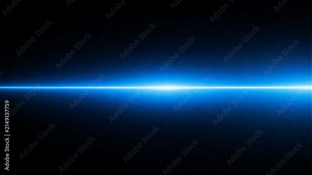 Fototapeta premium Abstract Glowing Blue Horizontal Light Flare on Black 