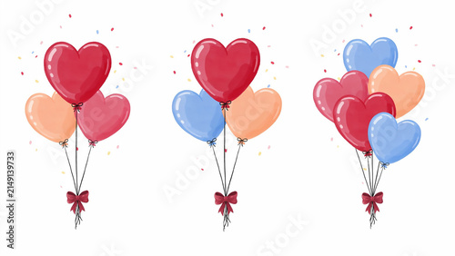 Colorful heart shaped balloons set for valentines day celebration