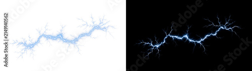 Obraz na plátně Blue Electricity Effect with Dynamic Lightning Plasma on Black Background Realistic High Energy Bolt for Professional Creative Applications