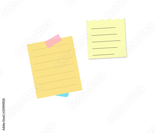 Yellow sticky notes with checklist and pink flag on a desk
