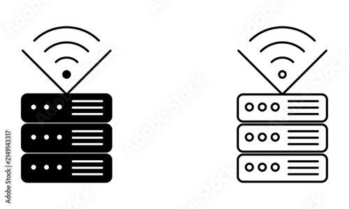 wireless server database connection vector line icon