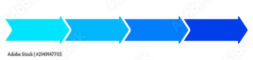 Four-step cyan to blue gradient chevron process banner pointing right, isolated on a solid black background.