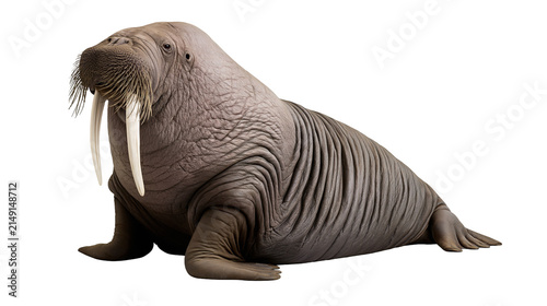 Bild auf Leinwand Large walrus with tusks and whiskers on white