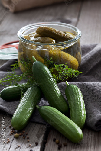 Preserving jar of gherkins and cucumbers