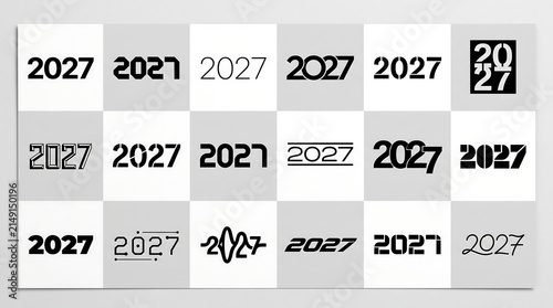 Big Set of 2027 number design template. 2027 New Year logo text design. Collection of 2027 Happy New Year.