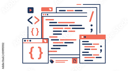 фотографія Coding and Programming Concept: Abstract Code Snippets and UI Elements
