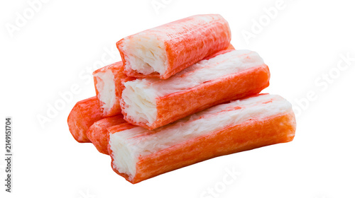 фотографія Stack of surimi crab sticks with orange and white layers