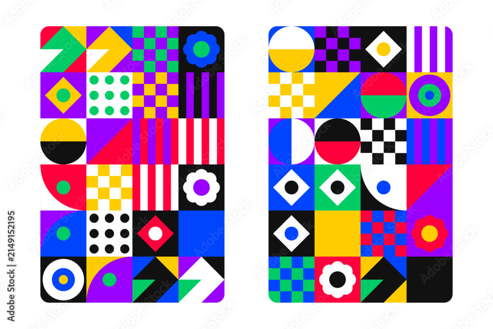 Obraz premium Colorful Geometric Abstract Pattern Design With Shapes And Vibrant Background
