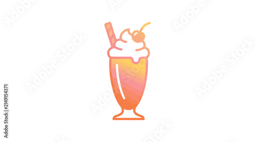Retro Milkshake Icon with Cherry and Whipped Cream on White Background