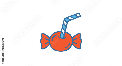Sweet Drink Candy Icon: Orange Hard Candy with Blue Straw