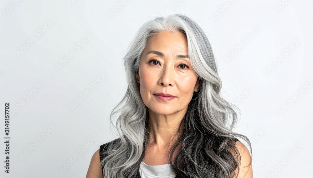 Fototapeta premium Profile Portrait of Elegant Silver-Haired Woman with Graceful Aging Beauty