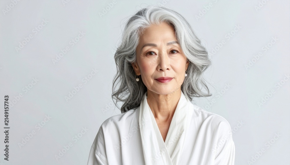 Fototapeta premium Profile Portrait of Elegant Silver-Haired Woman with Graceful Aging Beauty