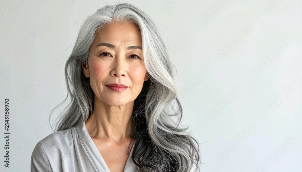 Fototapeta premium Monochrome Editorial Portrait of Chic Silver-Haired Senior Woman
