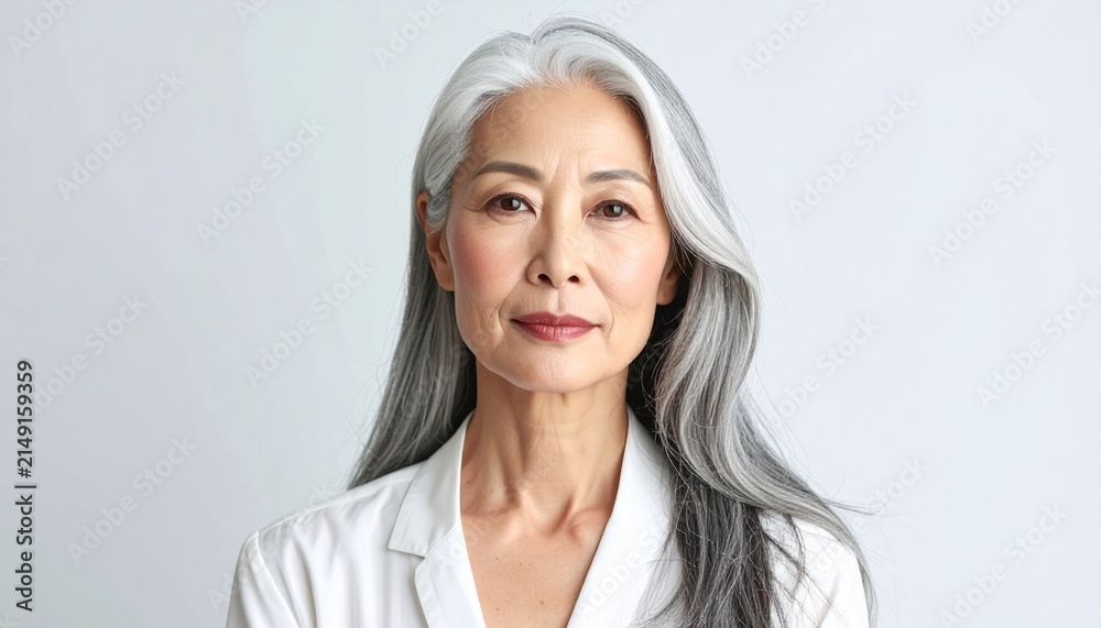 Fototapeta premium Monochrome Editorial Portrait of Chic Silver-Haired Senior Woman