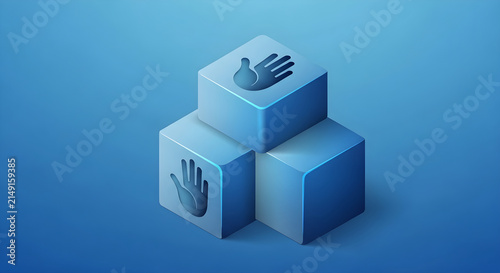 Abstract Isometric Cubes Stacked with Palm Hand Symbols for Digital Interface Navigation and User Experience Conceptual Design