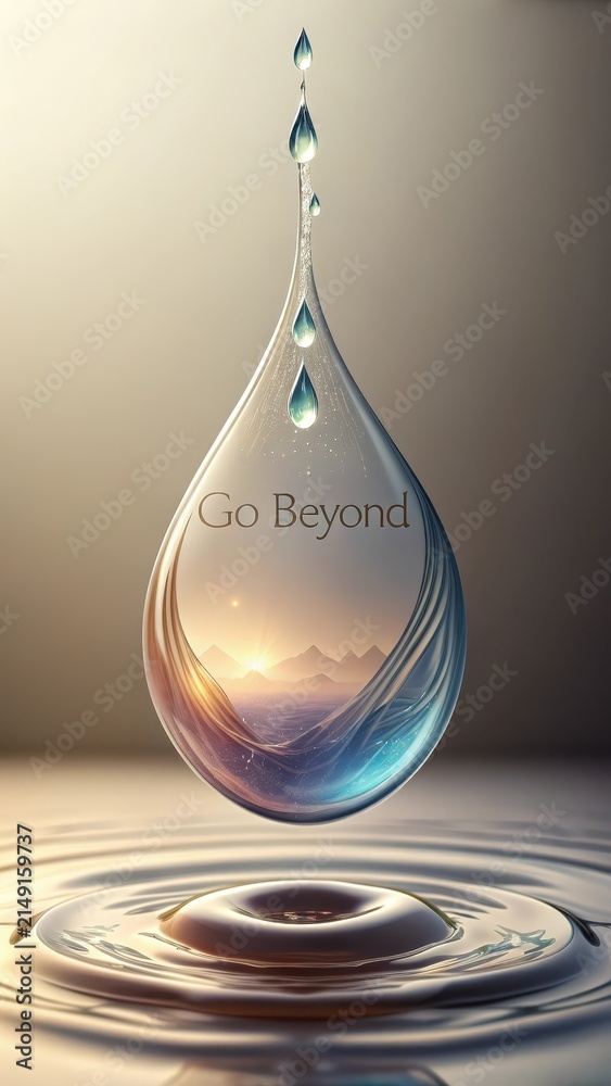 Fototapeta premium Elegant Water Drop Reflecting Mountain View with 